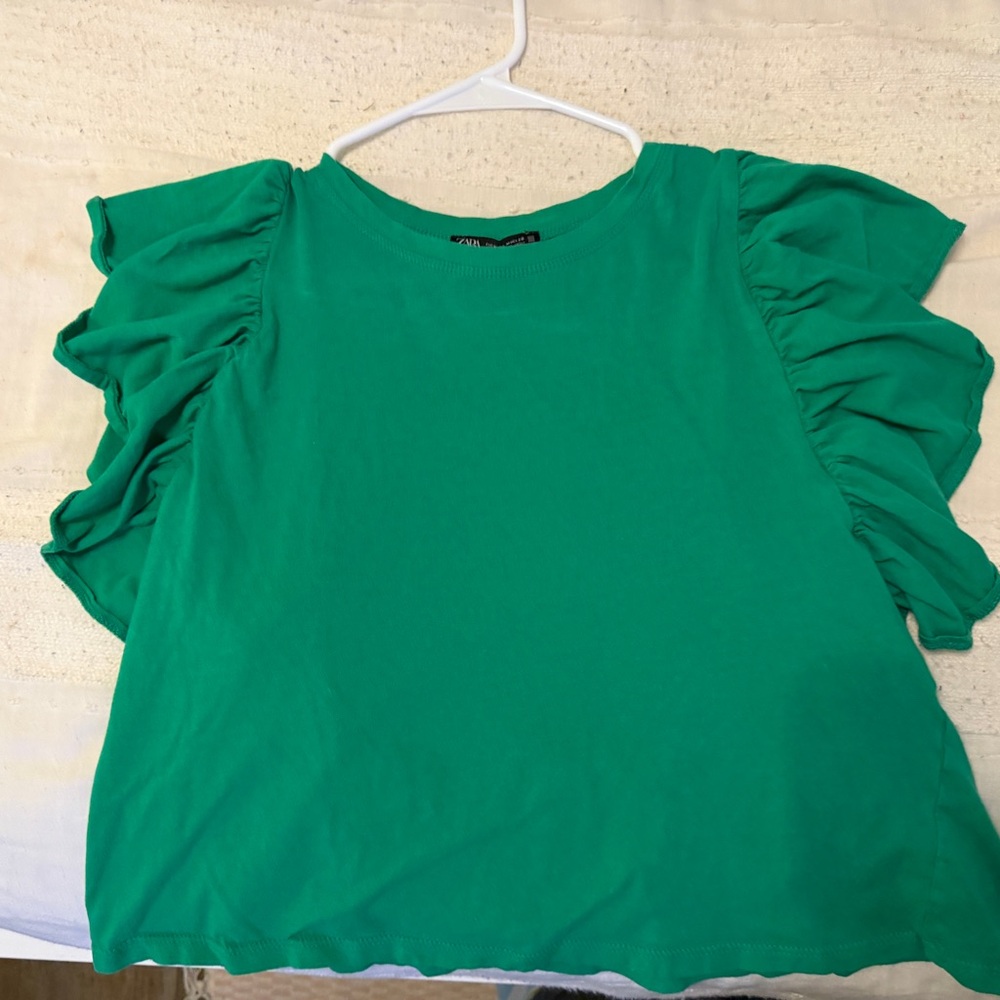 Zara Emerald Ruffle Sleeve Blouse
